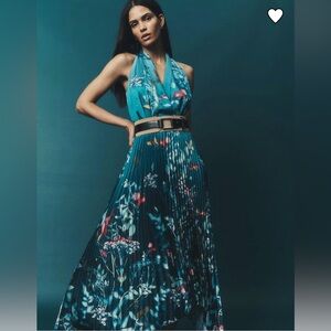 White House Black Market Sleeveless Shawl Neck Pleated Midi Dress